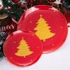 imageWDF 150pcs Christmas Plates  Christmas Red Plastic Plates with Christmas Tree Gold Plastic Silverware Clear Gold Cups Christmas Design Perfect for Christmas PartiesRed and Gold Tree