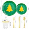 imageWDF 150pcs Christmas Plates  Christmas Red Plastic Plates with Christmas Tree Gold Plastic Silverware Clear Gold Cups Christmas Design Perfect for Christmas PartiesGreen and Gold Tree
