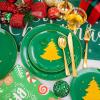 imageWDF 150pcs Christmas Plates  Christmas Red Plastic Plates with Christmas Tree Gold Plastic Silverware Clear Gold Cups Christmas Design Perfect for Christmas PartiesGreen and Gold Tree
