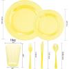 imageWDF 150pcs Christmas Plates  Christmas Red Plastic Plates with Christmas Tree Gold Plastic Silverware Clear Gold Cups Christmas Design Perfect for Christmas PartiesYellow
