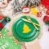 imageWDF 150pcs Christmas Plates  Christmas Red Plastic Plates with Christmas Tree Gold Plastic Silverware Clear Gold Cups Christmas Design Perfect for Christmas PartiesGreen and Gold Tree