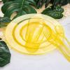 imageWDF 150pcs Christmas Plates  Christmas Red Plastic Plates with Christmas Tree Gold Plastic Silverware Clear Gold Cups Christmas Design Perfect for Christmas PartiesYellow