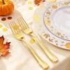 imageWDF 150pcs Christmas Plates  Christmas Red Plastic Plates with Christmas Tree Gold Plastic Silverware Clear Gold Cups Christmas Design Perfect for Christmas PartiesWhite and Gold
