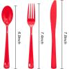 imageWDF 160 Piece Heavy Duty Silverware  Red Plastic Utensils with 80 Forks 40 Spoons 40 Knives  Perfect for Christmas Parties ampamp Daily UseRed