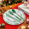 imageWDF 180 Pieces Plastic Christmas Silverware  Disposable Cutlery Set Incluede 60 Gold Forks 60 Red Knives and 60 Green Spoons  Heavy Duty Plastic Flatware  Disposable Utensils for ChristmasGreen and Gold