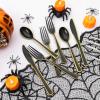 imageWDF 180 Pieces Plastic Christmas Silverware  Disposable Cutlery Set Incluede 60 Gold Forks 60 Red Knives and 60 Green Spoons  Heavy Duty Plastic Flatware  Disposable Utensils for ChristmasBlack and Gold