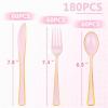 imageWDF 180 Pieces Plastic Christmas Silverware  Disposable Cutlery Set Incluede 60 Gold Forks 60 Red Knives and 60 Green Spoons  Heavy Duty Plastic Flatware  Disposable Utensils for ChristmasPink and Gold