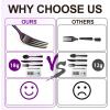 imageWDF 180 Pieces Plastic Christmas Silverware  Disposable Cutlery Set Incluede 60 Gold Forks 60 Red Knives and 60 Green Spoons  Heavy Duty Plastic Flatware  Disposable Utensils for ChristmasBlack and Purple  180PCS