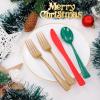 imageWDF 180 Pieces Plastic Christmas Silverware  Disposable Cutlery Set Incluede 60 Gold Forks 60 Red Knives and 60 Green Spoons  Heavy Duty Plastic Flatware  Disposable Utensils for ChristmasGold Red Green  180PCS