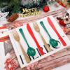 imageWDF 180 Pieces Plastic Christmas Silverware  Disposable Cutlery Set Incluede 60 Gold Forks 60 Red Knives and 60 Green Spoons  Heavy Duty Plastic Flatware  Disposable Utensils for ChristmasGold Red Green  180PCS