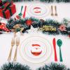 imageWDF 180 Pieces Plastic Christmas Silverware  Disposable Cutlery Set Incluede 60 Gold Forks 60 Red Knives and 60 Green Spoons  Heavy Duty Plastic Flatware  Disposable Utensils for ChristmasGold Red Green  180PCS