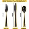 imageWDF 180 Pieces Plastic Christmas Silverware  Disposable Cutlery Set Incluede 60 Gold Forks 60 Red Knives and 60 Green Spoons  Heavy Duty Plastic Flatware  Disposable Utensils for ChristmasBlack and Gold