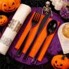 imageWDF 180 Pieces Plastic Christmas Silverware  Disposable Cutlery Set Incluede 60 Gold Forks 60 Red Knives and 60 Green Spoons  Heavy Duty Plastic Flatware  Disposable Utensils for ChristmasBlack and Purple  180PCS