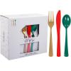 imageWDF 180 Pieces Plastic Christmas Silverware  Disposable Cutlery Set Incluede 60 Gold Forks 60 Red Knives and 60 Green Spoons  Heavy Duty Plastic Flatware  Disposable Utensils for ChristmasGold Red Green  180PCS
