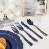 imageWDF 180 Pieces Plastic Christmas Silverware  Disposable Cutlery Set Incluede 60 Gold Forks 60 Red Knives and 60 Green Spoons  Heavy Duty Plastic Flatware  Disposable Utensils for ChristmasBlue and Gold