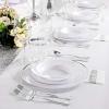 imageWDF 400 pieces Christmas Silver Plastic Plates with Disposable Plastic SilverwareampampSilver CupsampampSilve Bowlsampamp Hand NapkinsChristmas Plates and Napkins sets for WeddingampampParties