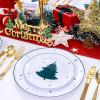 imageWDF 50 Pieces Plastic Christmas Plates  Red and White Plastic Plates with Christmas Tree include 25 Dinner Plates 25 Salad Plates  Red White Party Plastic Plates for Christmas WinterGreen White  Christmas Tree