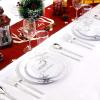 imageWDF 50 Pieces Plastic Christmas Plates  Red and White Plastic Plates with Christmas Tree include 25 Dinner Plates 25 Salad Plates  Red White Party Plastic Plates for Christmas WinterSilver  Merry Christmas