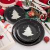 imageWDF 50 Pieces Plastic Christmas Plates  Red and White Plastic Plates with Christmas Tree include 25 Dinner Plates 25 Salad Plates  Red White Party Plastic Plates for Christmas WinterBlack Silver  Christmas Tree