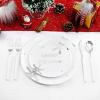 imageWDF 50 Pieces Plastic Christmas Plates  Red and White Plastic Plates with Christmas Tree include 25 Dinner Plates 25 Salad Plates  Red White Party Plastic Plates for Christmas WinterSilver  Merry Christmas