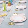 imageWDF 90Pieces Gold Plastic SilverwareGold Plastic Cutlery with White Handle Heavy Duty Thanksgiving Christmas Silverware Include 30Forks 30 Spoons 30 Knives for PartiesPink