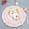 imageWDF 90Pieces Gold Plastic SilverwareGold Plastic Cutlery with White Handle Heavy Duty Thanksgiving Christmas Silverware Include 30Forks 30 Spoons 30 Knives for PartiesPink