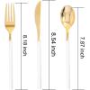 imageWDF 90Pieces Gold Plastic SilverwareGold Plastic Cutlery with White Handle Heavy Duty Thanksgiving Christmas Silverware Include 30Forks 30 Spoons 30 Knives for PartiesGold