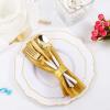 imageWDF 90Pieces Gold Plastic SilverwareGold Plastic Cutlery with White Handle Heavy Duty Thanksgiving Christmas Silverware Include 30Forks 30 Spoons 30 Knives for PartiesGold