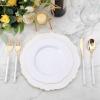 imageWDF 90Pieces Gold Plastic SilverwareGold Plastic Cutlery with White Handle Heavy Duty Thanksgiving Christmas Silverware Include 30Forks 30 Spoons 30 Knives for PartiesGold