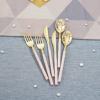 imageWDF 90Pieces Gold Plastic SilverwareGold Plastic Cutlery with White Handle Heavy Duty Thanksgiving Christmas Silverware Include 30Forks 30 Spoons 30 Knives for PartiesPink