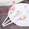 imageWDF 90Pieces Gold Plastic SilverwareGold Plastic Cutlery with White Handle Heavy Duty Thanksgiving Christmas Silverware Include 30Forks 30 Spoons 30 Knives for PartiesRose Gold