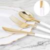 imageWDF 90Pieces Gold Plastic SilverwareGold Plastic Cutlery with White Handle Heavy Duty Thanksgiving Christmas Silverware Include 30Forks 30 Spoons 30 Knives for PartiesGold