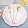 imageWDF 90Pieces Gold Plastic SilverwareGold Plastic Cutlery with White Handle Heavy Duty Thanksgiving Christmas Silverware Include 30Forks 30 Spoons 30 Knives for PartiesPink