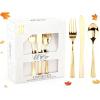 imageWDF 160 Piece Heavy Duty Silverware  Red Plastic Utensils with 80 Forks 40 Spoons 40 Knives  Perfect for Christmas Parties ampamp Daily UseModern Gold