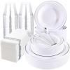 imageWDF 400 pieces Christmas Silver Plastic Plates with Disposable Plastic SilverwareampampSilver CupsampampSilve Bowlsampamp Hand NapkinsChristmas Plates and Napkins sets for WeddingampampParties
