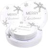 imageWDF 50 Pieces Plastic Christmas Plates  Red and White Plastic Plates with Christmas Tree include 25 Dinner Plates 25 Salad Plates  Red White Party Plastic Plates for Christmas WinterSilver  Merry Christmas