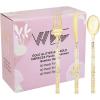 imageWDF 90Pieces Gold Plastic SilverwareGold Plastic Cutlery with White Handle Heavy Duty Thanksgiving Christmas Silverware Include 30Forks 30 Spoons 30 Knives for PartiesGold Glitter