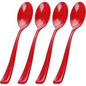 imageWDF 100 Pack Christmas Plastic Spoons  69 Inch Heavy Duty Red Disposable Plastic Spoons Modern Red Disposable Spoons Perfect for ChristmasRed Spoons