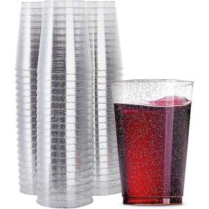 imageWDF 100pcs 12OZ Silver CupsDisposable Premium Wedding Silver Glitter Plastic Cups for Christmas Party