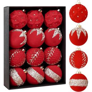 imageWDF 12PCS Velvet Brown Christmas Ornaments  Neutral Brown Ornaments 80mm 315inch Shatterproof Christmas Balls for Xmas Trees DecorationsBright Light