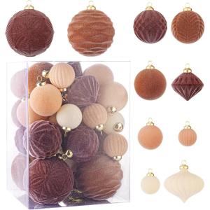 imageWDF 12PCS Velvet Brown Christmas Ornaments  Neutral Brown Ornaments 80mm 315inch Shatterproof Christmas Balls for Xmas Trees DecorationsBrown