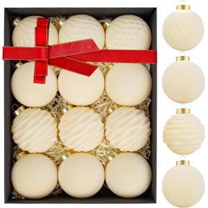 imageWDF 12PCS Velvet Brown Christmas Ornaments  Neutral Brown Ornaments 80mm 315inch Shatterproof Christmas Balls for Xmas Trees DecorationsCream