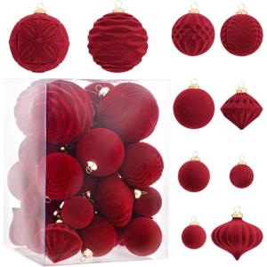 imageWDF 12PCS Velvet Brown Christmas Ornaments  Neutral Brown Ornaments 80mm 315inch Shatterproof Christmas Balls for Xmas Trees DecorationsDark Red