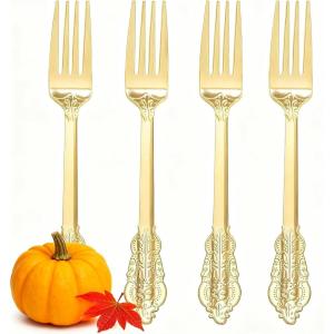 imageWDF 160 Piece Heavy Duty Silverware  Red Plastic Utensils with 80 Forks 40 Spoons 40 Knives  Perfect for Christmas Parties ampamp Daily UseGold