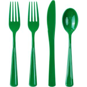 imageWDF 160 Piece Heavy Duty Silverware  Red Plastic Utensils with 80 Forks 40 Spoons 40 Knives  Perfect for Christmas Parties ampamp Daily UseGreen