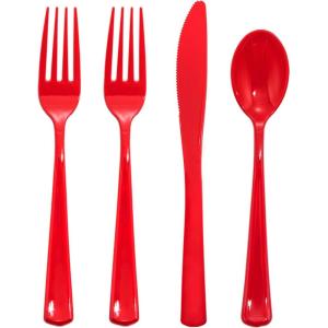 imageWDF 160 Piece Heavy Duty Silverware  Red Plastic Utensils with 80 Forks 40 Spoons 40 Knives  Perfect for Christmas Parties ampamp Daily UseRed