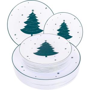 imageWDF 50 Pieces Plastic Christmas Plates  Red and White Plastic Plates with Christmas Tree include 25 Dinner Plates 25 Salad Plates  Red White Party Plastic Plates for Christmas WinterGreen White  Christmas Tree