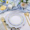 imageWDF 100PCS Green Plates Disposable  Heavy Duty Christmas Plates  50 Guests Green Plastic Plate for PartyChristmasBlue and Gold