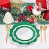 imageWDF 100PCS Green Plates Disposable  Heavy Duty Christmas Plates  50 Guests Green Plastic Plate for PartyChristmasGreen