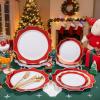 imageWDF 100PCS Green Plates Disposable  Heavy Duty Christmas Plates  50 Guests Green Plastic Plate for PartyChristmasRed